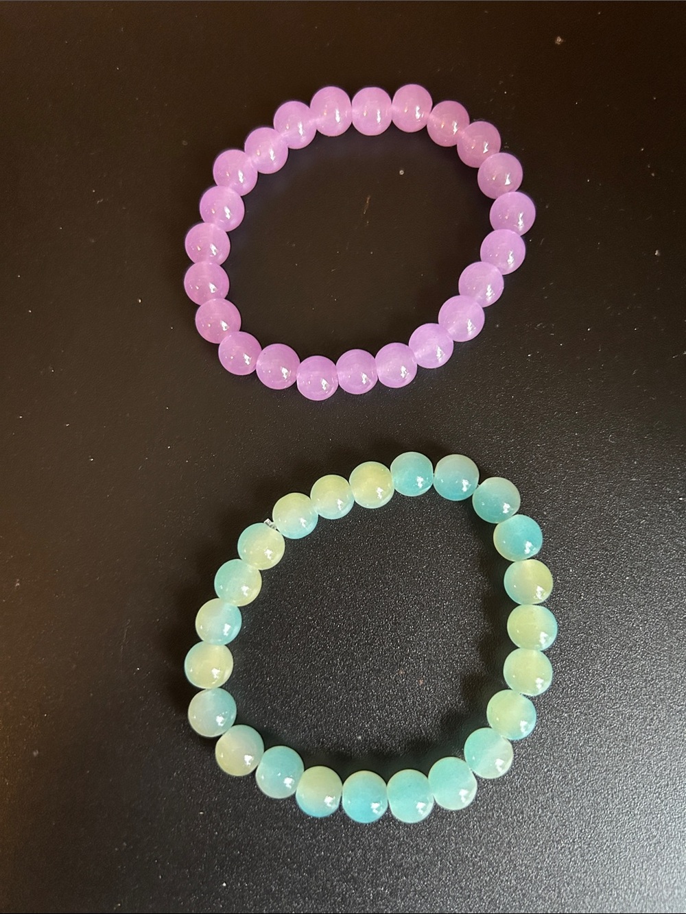Set of Two Beaded Stretch Bracelets - Lavender & Aqua